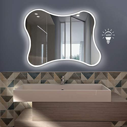 Specchio Bagno Led Particolare FARO 100x75 cm, Specchio Retroilluminato Bagno Striscia LED 4000K, Specchio da Parete LED Bordo Filo Lucido Moderno