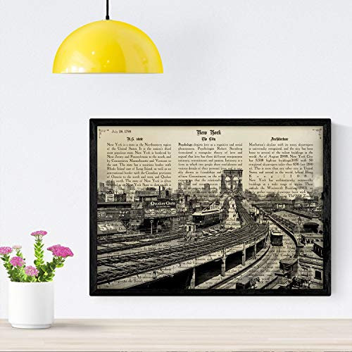 Nacnic Poster von New York 8. Drucke und Illustrationen von Weltstädten und berühmten Denkmälern. A4-Größe mit Rahmen