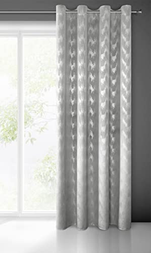 Eurofirany CHILL Samt Vorhang Silber mit Silber Pailletten Muster, Ösen, 1 STK., Velvet, Samtvorhang Blickdicht Prachtvolle Eleganz, Gemustert, Modern, für Wohnzimmer, Schlafzimmer, 140x250cm