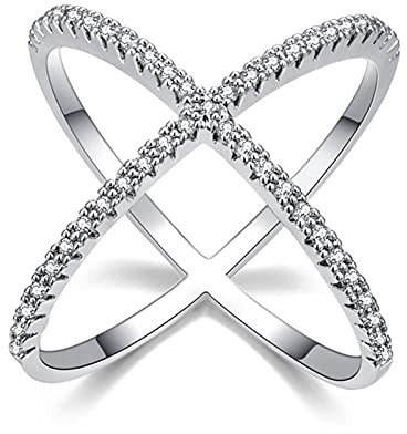 YQHWLKJ S925 Silber X Crossing Finger Ring Weibliche Micro Paved CZ Kristallringe Frauen Silberringe