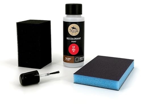 Sofolk - Kit Retouche Peinture Cuir/Similicuir - Teinture pour Volant de Voiture, Siège Auto, Canapé, Chaussure et Vêtements - Cuir Abimé, Rayé, Griffré, Décoloré (60ml - 17-ROUGE)
