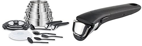 Lagostina Ingenio Inox Set di Pentole e Padelle per Induzione, Acciaio Inossidabile 18/10, Grigio & Ingenio Induction Manico per Tutti I Prodotti della Linea, Plastica e Acciaio, Nero, Unico