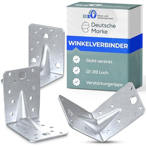BB® Winkelverbinder 90° mit Verstärkungsrippe I Verzinkte Stahl-Winkel für stabile Holz-Konstruktionen I 14-28 Loch-Metallwinkel für einfache Innen- & Außenmontage I Robuste Schwerlastwinkel