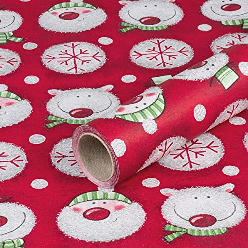 Natürlich verpacken Geschenkpapier Schneemann und Eisbär, Rot, Weihnachtspapier, 0,70 x 10 m