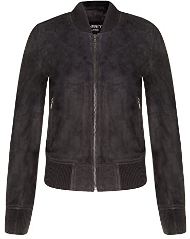 Ladies Black Goat Suede Bomber Jacket Genuine Leather MA-1 Varsity Retro 4XL