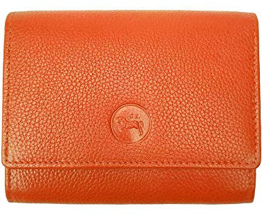 LOLUNA® Porte-Monnaie Cuir spacieux Zip et Multi Compartiments avec Rabat, Portefeuille, Compagnon, pour Ranger 12 Cartes, Billet, Monnaie, identité, permis - Orange