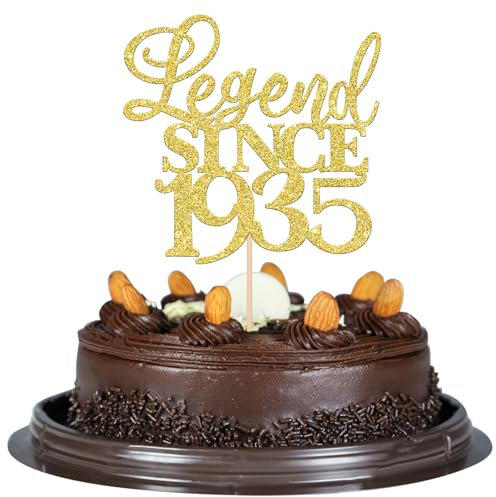 Xsstarmi 1 Pack Legend Since 1935 Cake Topper Ninety Cheers to 90th Birthday Hello 90 and Fabulous Cake Pick Decoration for 90th Birthday Wedding Anniversary Party Cake Decorations Glitter Gold