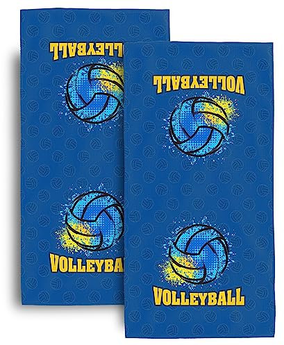 Volleyball-Handtücher für Badezimmer, 2 Stück, 35,6 x 71,1 cm, weich, saugfähig, blau, Badetuch für Fitnessstudio, Yoga, Sportdekoration