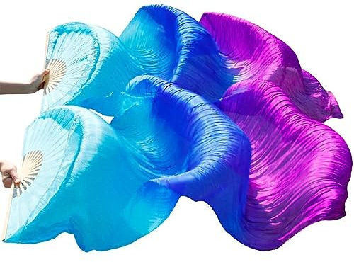 1 Paar Fächerschleier Bauchtanz Schleier Seiden Fächer Hochzeits Party Tanz Fächer Linke Hand + Rechte Hand Lange Fächer 1.8M Lang Bambus Fan Zum Tanzen Für Auftritte Proben,A,180cm*90cm
