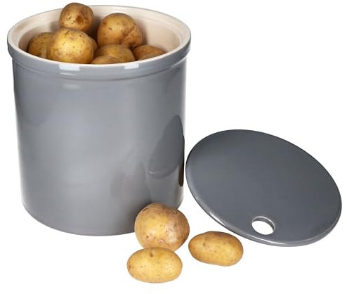 MamboCat Oskar Vorratsdose L in Grau I Ø 20,5cm I Kartoffeltopf mit Deckel aus weißem Ton für Ihre Küche I stilvolle zylindrische Aufbewahrungsbox für Gemüse I Ideal für die lange Lagerung