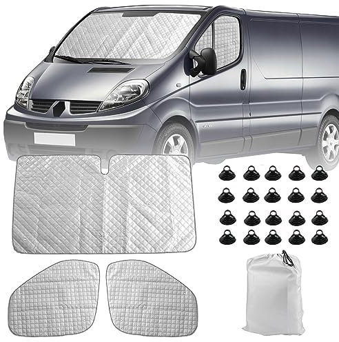 Pare-Soleil pour Pare-Brise de Camping Car Remplacement pour Renault Trafic 2001-2014, pour Vivaro 2001-2014, Lot de 3 Pare-Soleil Thermiques Internes avec Sac de Rangement,100% Occultation