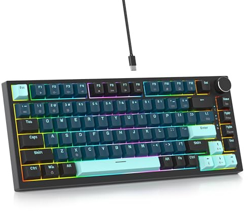 SbocKeeb Custom Gaming Tastatur 75 Prozent Hot-Swap,kabelgebundene Mechanische RGB Tastatur mit Dichtung und Schall absorbierenden Pads Programmierbare Amerikanische QWERTY V400 Knob Monster