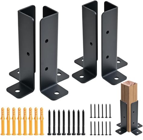 4 PCS Adjustable Deck Post Anchor Base Brackets Fit 1.5x1.5,2x2,2x4,4x4 Post, Wood Fence Pergola Post Base Brackets Kit for Decking, Fencing, Pergola, Railing, Mailbox Mount, Patio Covers