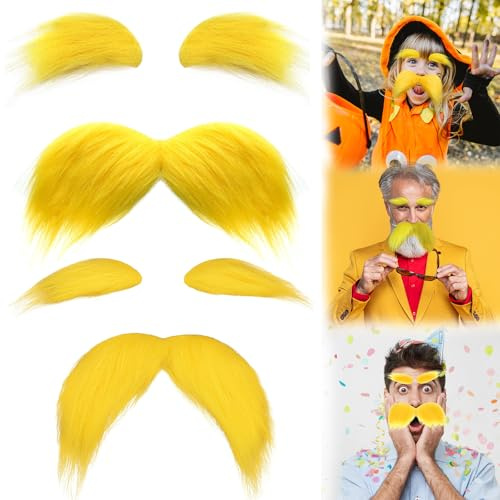 Schnurrbart Zum Ankleben, Augenbrauen, 2 Satz Schnauzer Zum Ankleben, Fake Bart Bärte Zum Ankleben Klebe Schnurrbart, Lustige 80er Jahre Schwarze Schnurrbart, für Halloween Weihnachtsfeier Geburtstag
