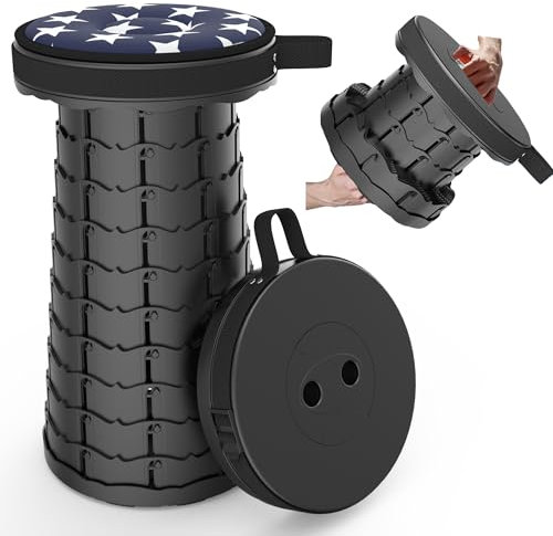 ALEVMOOM Tabouret Pliant télescopique avec Coussin, Simple et Portable, Tabouret de Camping, pour Barbecue, pêche, randonnée, Jardin, capacité de Charge maximale de 200 kg (Noir)