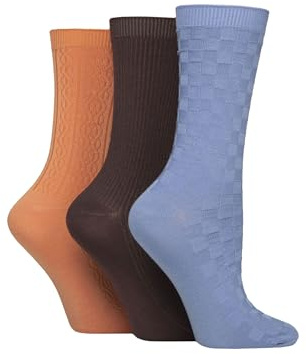 SockShop Ladies’ Plain Patterned Striped Bamboo Socks Soft Breathable Socks Assorted Colours 4-8 Pack of 3 (UK, Numeric, 4, 8, Regular, Regular, Textured Crisp Winter)