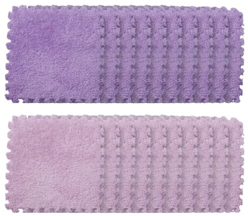 Graargpro Lot de 20 Tapis de Protection Doux à emboîter, 30 x 30 cm, Tapis Puzzle en Peluche pour la décoration du Sol de la Maison, Rose-Violet