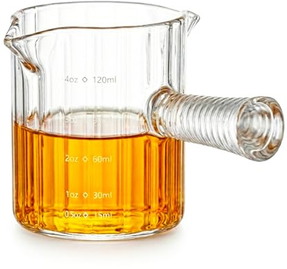 Glass Cocktail Measuring Jigger for Bartending with Handle 1/2 oz to 4oz Multi-Unit Measurement Stainless Steel Shot Measure Cup