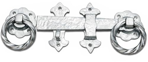 SCORPIO HARDWARE® Heavy Duty Ornamental Gate Ring Latch Twisted 8 200mm 10 250mm Black and Galvanised Finish Suitable for Garden Gates and Wooden Doors. (Galvanised, 8 Inch - 200mm)
