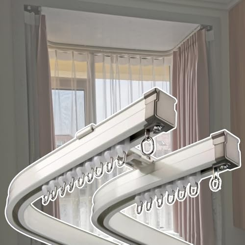 Böjt burspråk, dubbel spårsystem, flexibel aluminiumlegering, tak- och väggmontering, 1 m (3,3 fot) justerbar skena med beslag för enkel installation