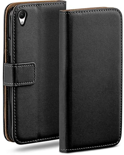 moex Book Case für Sony Xperia M4 Aqua Handyhülle mit Kartenfach, Hülle klappbar 360 Grad Schutzhülle, Klapphülle Flip Case Cover, PU Leder Handytasche Lederhülle, Schwarz