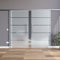 BP1-1025-2-600-AS-DPL: Schiebetürsystem doppelflügelig ESG 2x1025x2175x8mm Dekor P1, Siebdruck; Schienensystem ALU SlimLine SoftStop; Griffstange rund 600