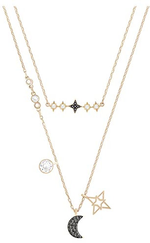 Swarovski Symbolic Halskette im Lagenlook, Set (2), Mond und Stern, Schwarz, Roségold-Legierungsschicht