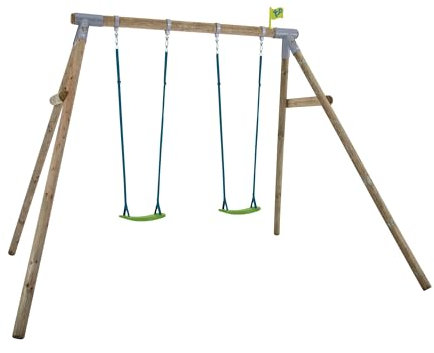 TP Toys Knightswood Double Wooden Swing Set Includes 2 Fully Adjustable Rapid Swing Seat, Ground Stakes, FSC Certified Pressure Treated Wood, Strong and Sturdy Construction, Age 3 years+