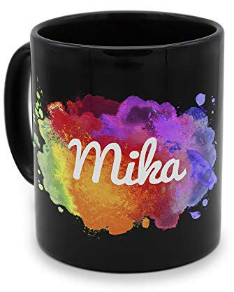printplanet - Tasse Schwarz mit Namen Mika - Motiv: Color Paint - Namenstasse, Kaffeebecher, Mug, Becher, Kaffeetasse
