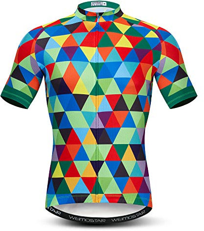 Weimostar Herren Radtrikot Kurzarm Fahrradbekleidung Mehrfarbig Diamant, Fahrrad, XL