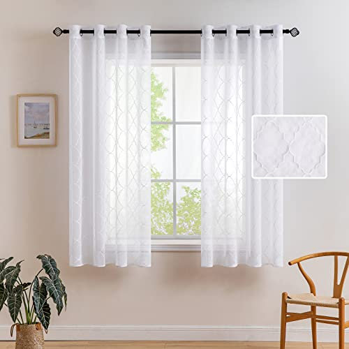 MIULEE 2er Set Voile Marokko Vorhang Gardinen Sheer mit Ösen Transparente Optik Vorhänge Ösenschal Wohnzimmer Fensterschal Luftig Lichtdurchlässig Dekoschal für Schlafzimmer 175 x 140cm (H x B)