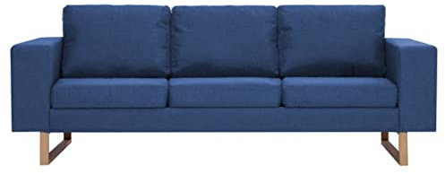 vidaXL Sofa 3-Sitzer mit Rückenkissen Sitzkissen Design Loungesofa Polstersofa Couch Lounge Stoffsofa Sitzmöbel Wohnzimmer Stoff Holzrahmen Blau