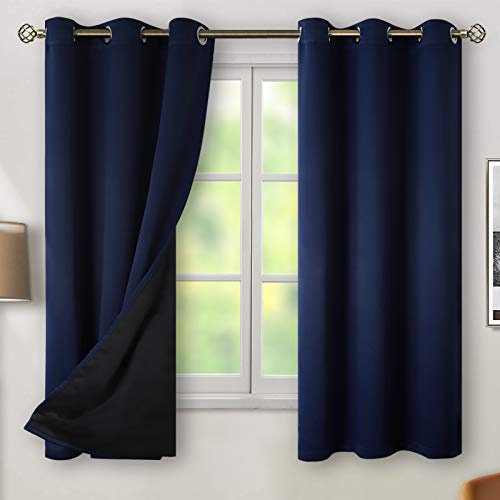 BGment Marineblaue 100% Verdunkelungsvorhänge für Schlafzimmer, 160 cm lang mit schwarzem Innenfutter, wärmeisoliert, doppellagig, volle Raumverdunkelung, geräuschreduzierend, Marineblau, 2 Paneele)