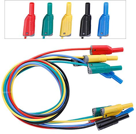 P1050-1 4mm Banana Plug Kabel 5 Stück,14AWG Prüfkabel und Krokodilklemmen Bananenstecker Sicherheits Soft Silikon Wire Stack Messleitung Test Wire 1M Kabelsatz für Multimeter