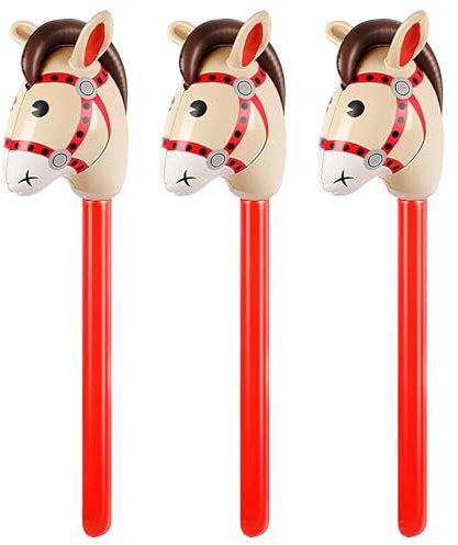 3 Stück Aufblasbares Stabpferd,Cosswe Aufblasbares Pferd Luftballon,für Weihnachten, Pferde-Motto-Geburtstagsfeier, Dekoration, Party-Geschenk-Requisiten