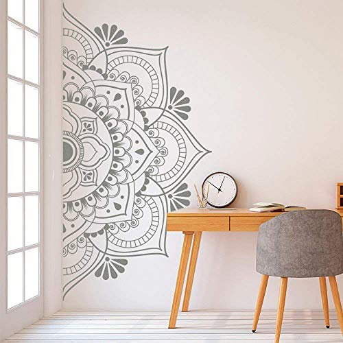 Mandala Halbe Wandtattoo Zuhause Abnehmbare Vinyl-Aufkleber Meditation Yoga Wand Schlafzimmer Wandbild Grau 57X29 Cm