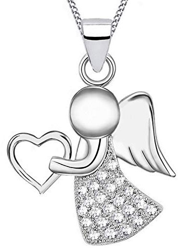 Goldene Hufeisen Schutzengel Anhänger mit Kette 925 Silber Zirkonia steine Kristallklar