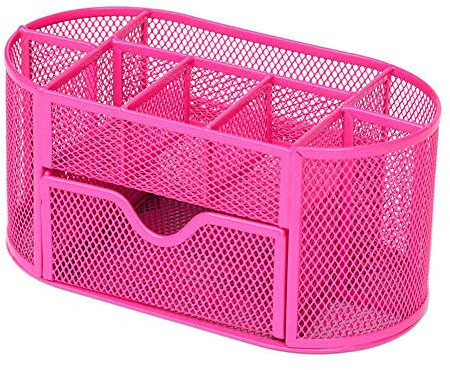 SUPERTOOL Schreibtisch-Organizer aus Netzstoff mit Schublade, Mehrzweck-Organizer aus Metall für Schule und Zuhause (Rosa), 22 cm x 11 cm x 10,5 cm