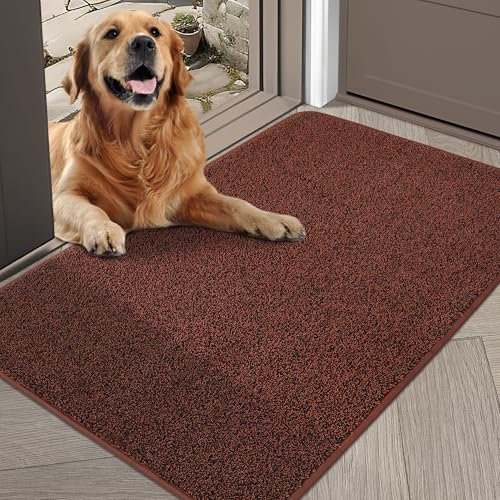 COSY HOMEER Nonslip Door Mats Indoor, 80x120cm Washable Dirt Trapper Welcome Front Doormat for Entryway Room Hallway, Absorbent Indoor Floor Mat for Muddy Shoes & Pets and Dogs, Brown