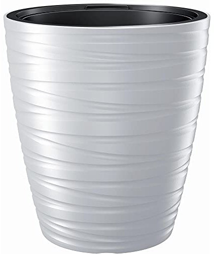 Maceta con deposito 68L Maze de plastico en color blanco 47,5 (largo) x 47,5 (ancho) x 52,3 (alto) cm