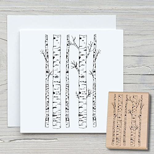 NEWSTAMPS Stempel Birken Motivstempel groß aus Holz & Gummi zum Karten basteln, Holzstempel, Blumen, Pflanzen, Floral, Wiese, Gräser, Scrapbook, Textilstempel, Deko, Kinder