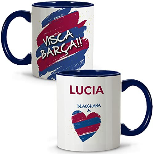 LolaPix Taza BARCELONA Personalizada Con Nombre. Desayuno Fútbol. Cerámica 330ml. Varios Diseños.