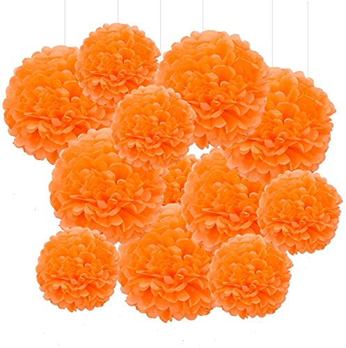 GAKA FAVOR Orange Tissue Pom Pom & Ball Wedding Birthday Party Decoration (6Pcs 12in & 6Pcs 10in)