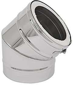 Fumio Ofenrohr Rohrbogen T-Stück Regenhaube Wandrosette Adapter Ofen Zubehör Doppelwandig Edelstahl (Rohrbogen 45°)