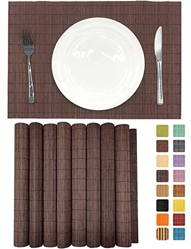 ANDSTAR Set mit 8 Stück Bambus-Platzdeckchen, Sushi-Rollmatte, japanischer Stil, natürlich, rutschfest, Bambus, waschbar, hitzebeständig, Tischsets für Esszimmer und Küche (Schokolade)