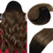 Vivien Tressen Echthaar Extensions Balayage Echthaar Tressen zum Einnähen Ombre Schwarz bis Mittelbraun und Aschblond Remy 45cm 100g