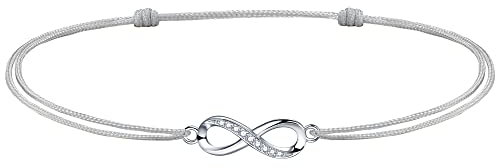 J.Endéar Bracelet de Cheville Infini Argent 925 Femme Filles Fait Main Corde Cheville 34cm Ajustable Cadeau d'Amitié, Gris