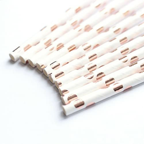 Lot de 25 pailles en papier cartonné pour fête, mariage, anniversaire, couleur : rose à pois