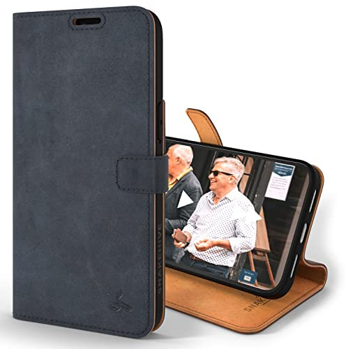 Snakehive Leather Wallet for iPhone 14 Pro Max | Genuine Leather Wallet Phone Case with Card Holder | Flip Folio Case/Cover with Stand | Compatible with iPhone 14 Pro Max | (Navy)