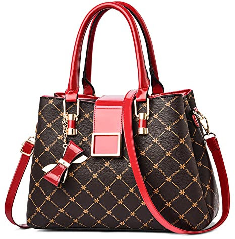 FORRICA Handtaschen Damen Bogen Anhänger Umhängetasche Mode Ahornblatt Henkeltasche Frauen Shopper Tasche PU Leder Schultertasche Rot